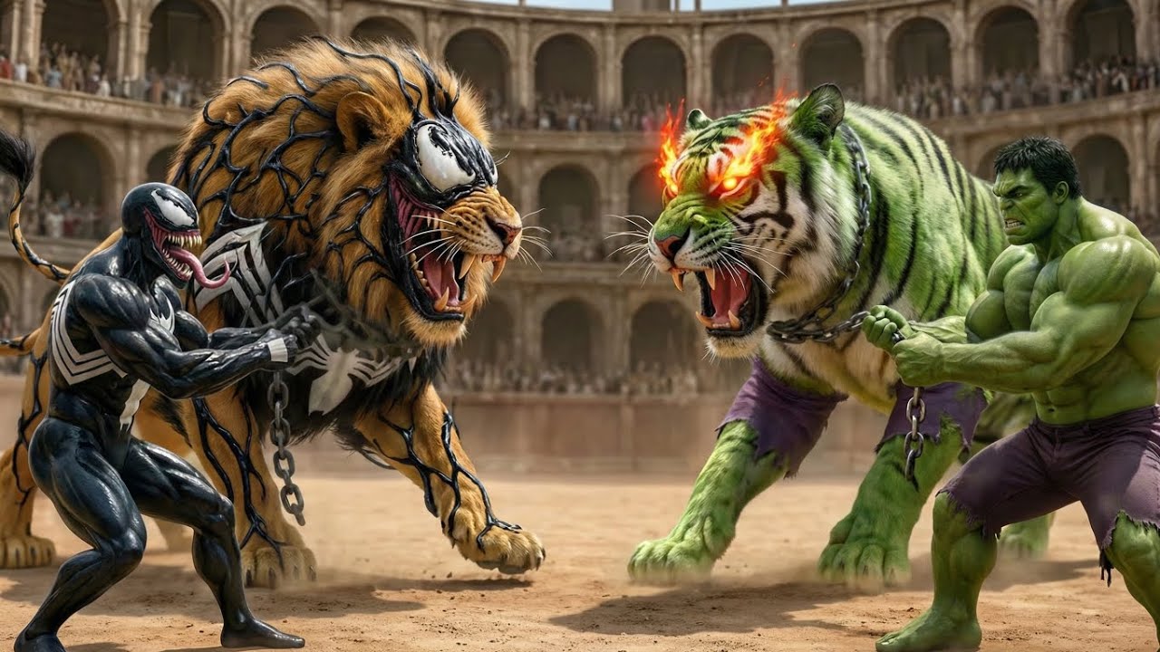 Venom Lion 🦁 vs Hulk Tiger 🐯 | Ultimate Beast & Superhero Arena Battle | Epic Showdown
