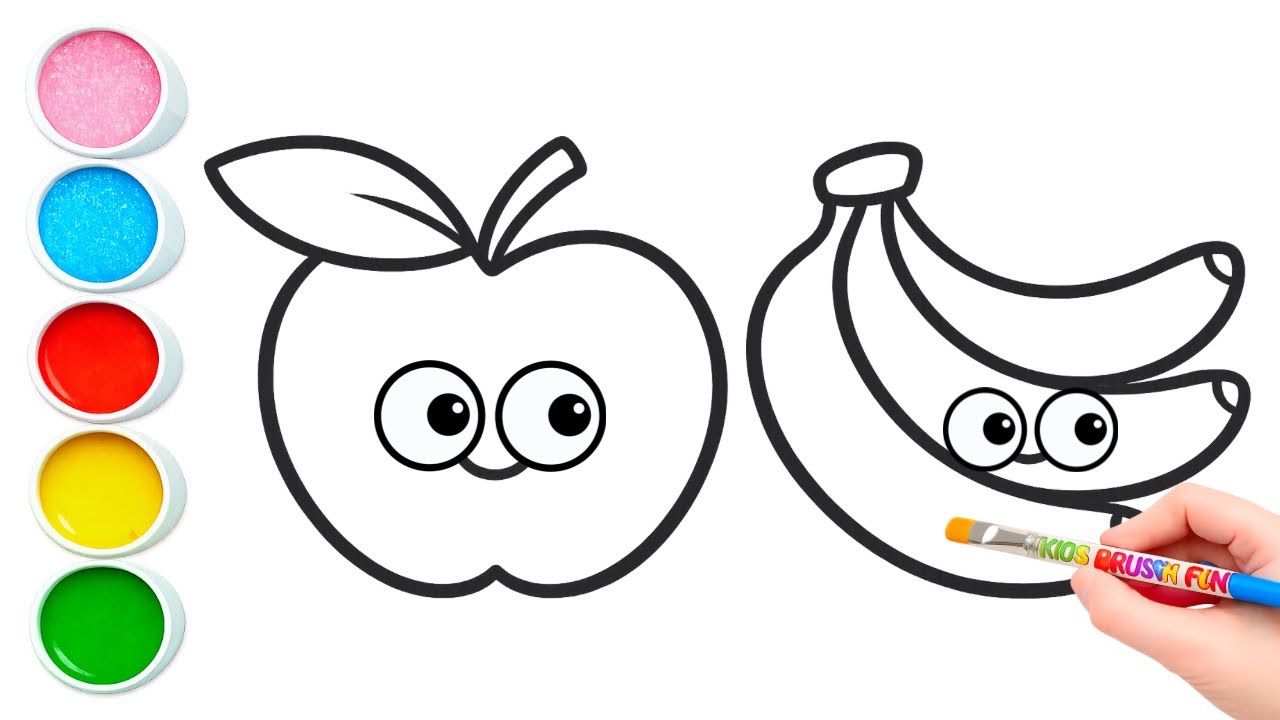 How to Draw & Paint Cute Fruits 🍎🍌 | Apple and Banana Drawing for Kids 👧 