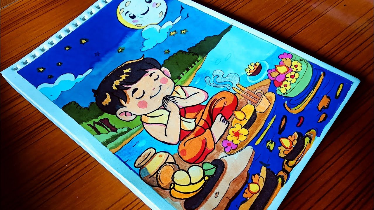 How to Draw Maghi Purnima Easy Cartoon Drawing Step by Step for Beginners | Simple Festival Drawing 
