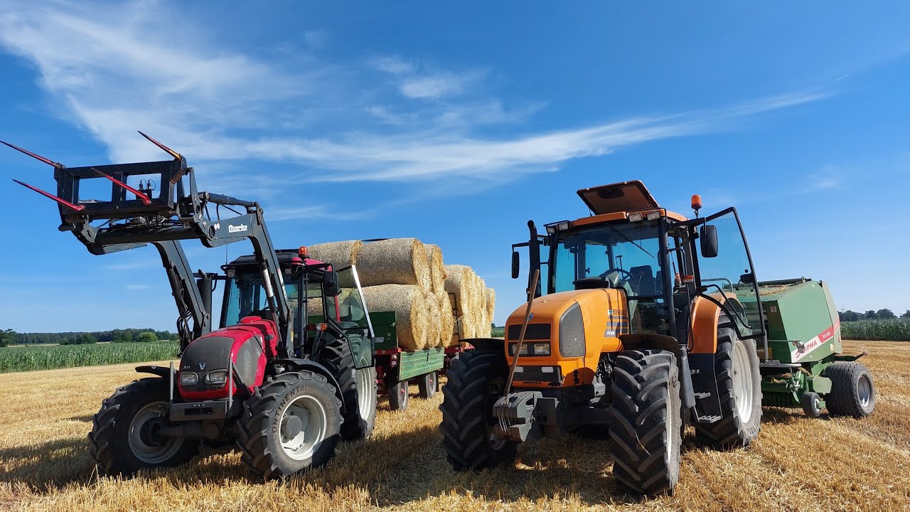 Prasowanie słomy/sieczki jęczmiennej. Renault Ares 630RZ Sipma Fortis PS1225 Valtra A83 Quicke 240P