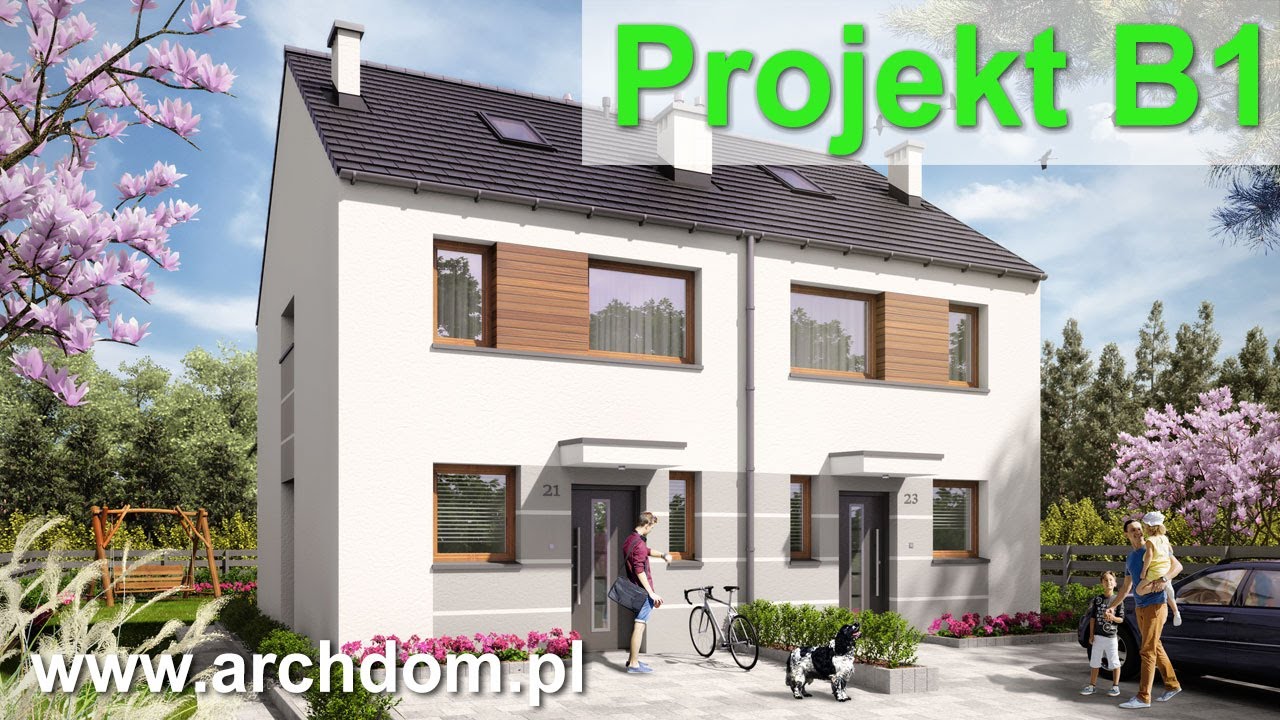 Dom parterowy z poddaszem użytkowym Projekt B1 –spacer wokół domu. I ArchDOM Projekty Domów