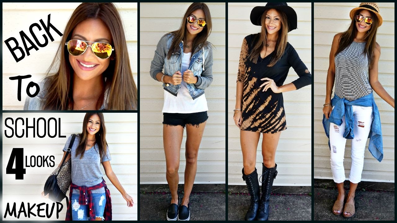 DRUGSTORE Back To School Makeup & 4 Outfits! 2015 Complete Look