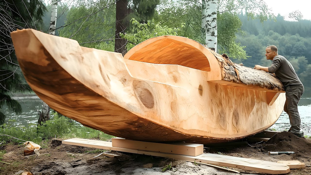 He Carved A Working Boat Out Of A Massive Log | Full Process Revealed