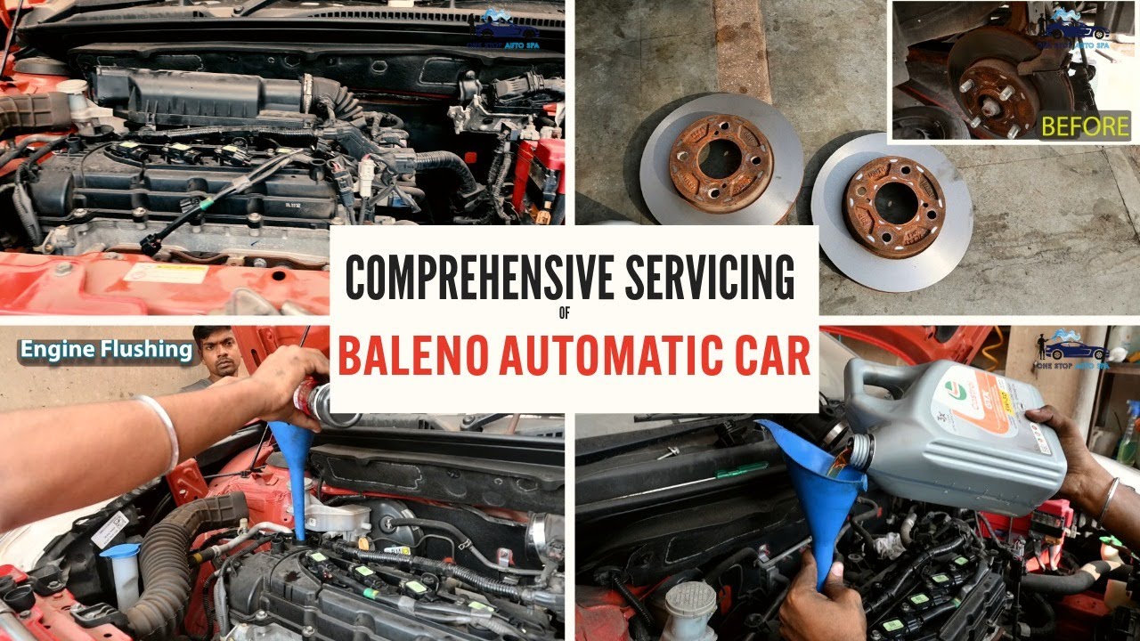 Major servicing of Baleno automatic  Break disc machining Engine flushing Spark plug changing more