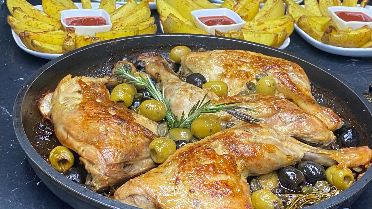 وجبة غداء او عشاء 👌الدجاج بالأعشاب وزيتون بطريقة سريعة ولذيذة مع بطاطس في الفرن