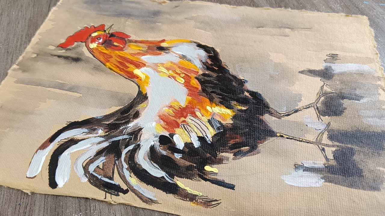 Rooster in acrylic paint/easy acrylic paint 
