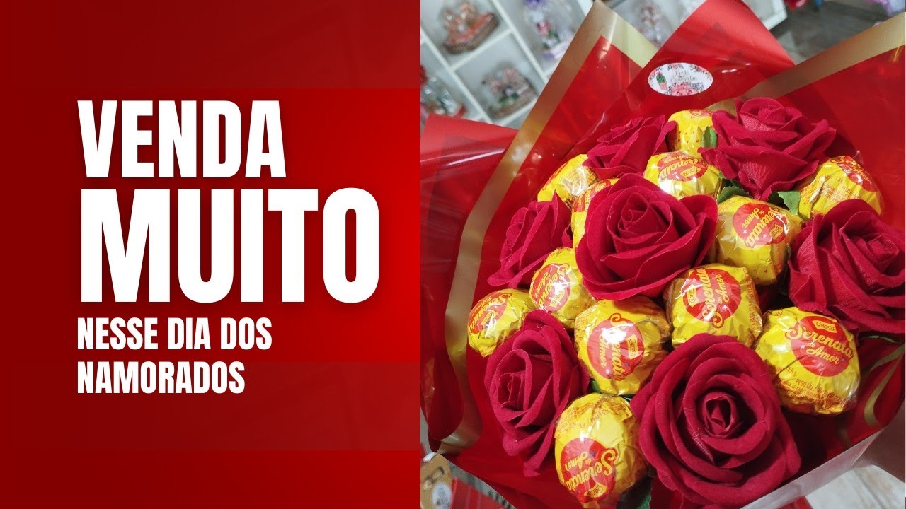Buquê de bombom com rosa artificial para você vender muito no dia dos namorados.