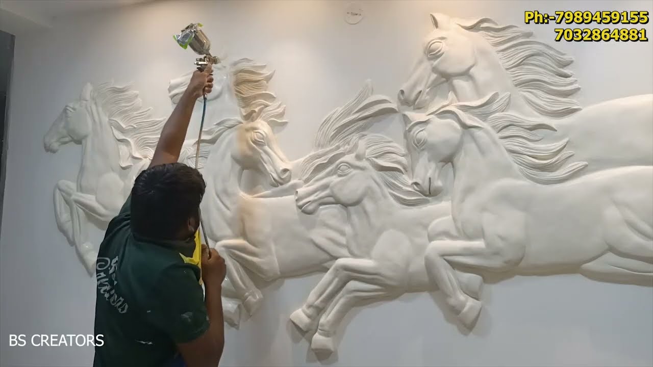 Horse mural painting // seven horses// 3D wall art