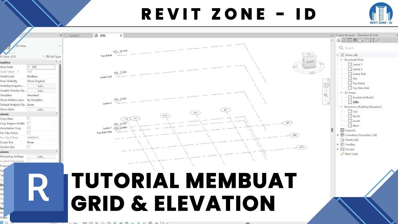 CARA MEMBUAT GRID & ELEVATION DI REVIT | STUDI CASE RUMAH 2 LANTAI