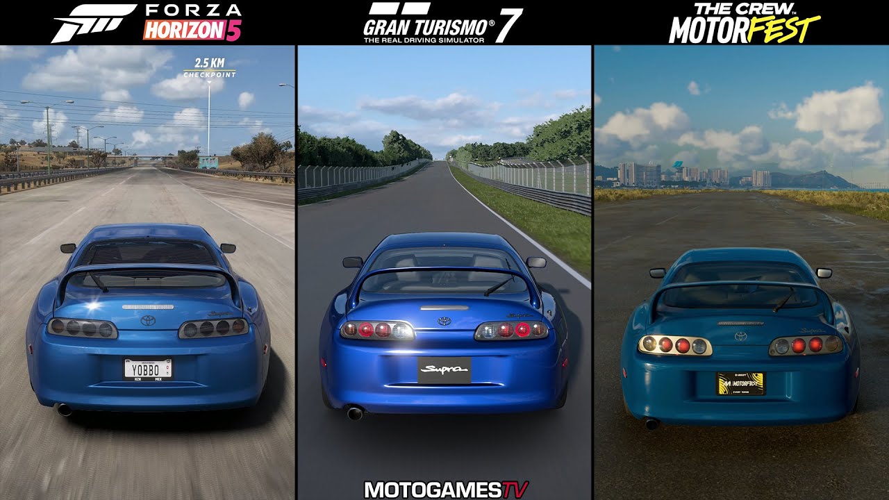 Forza Horizon 5 vs Gran Turismo 7 vs The Crew Motorfest - Toyota Supra Sound Comparison