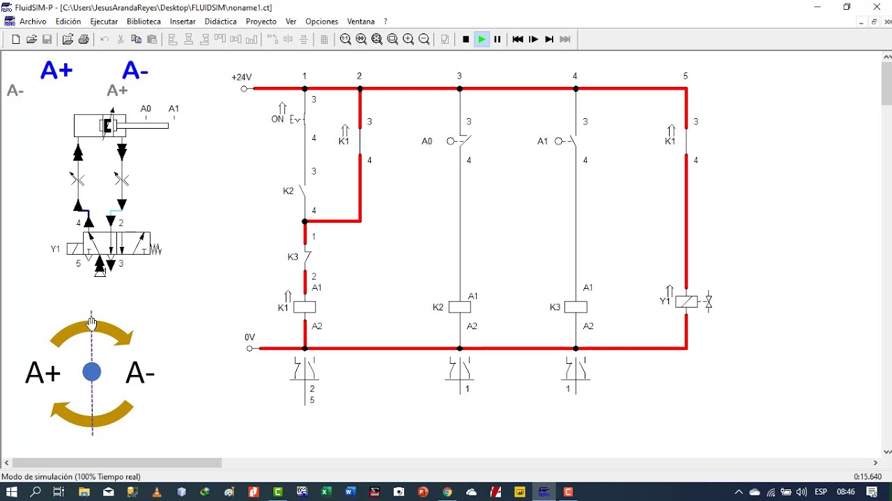 Electroneumática 003 A+A- Infinito con V 5/2 Monoestable