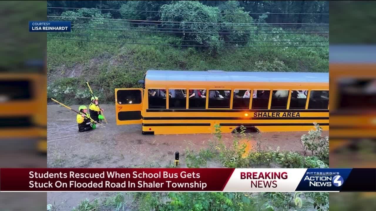 Students rescued when bus gets stuck on flooded road
