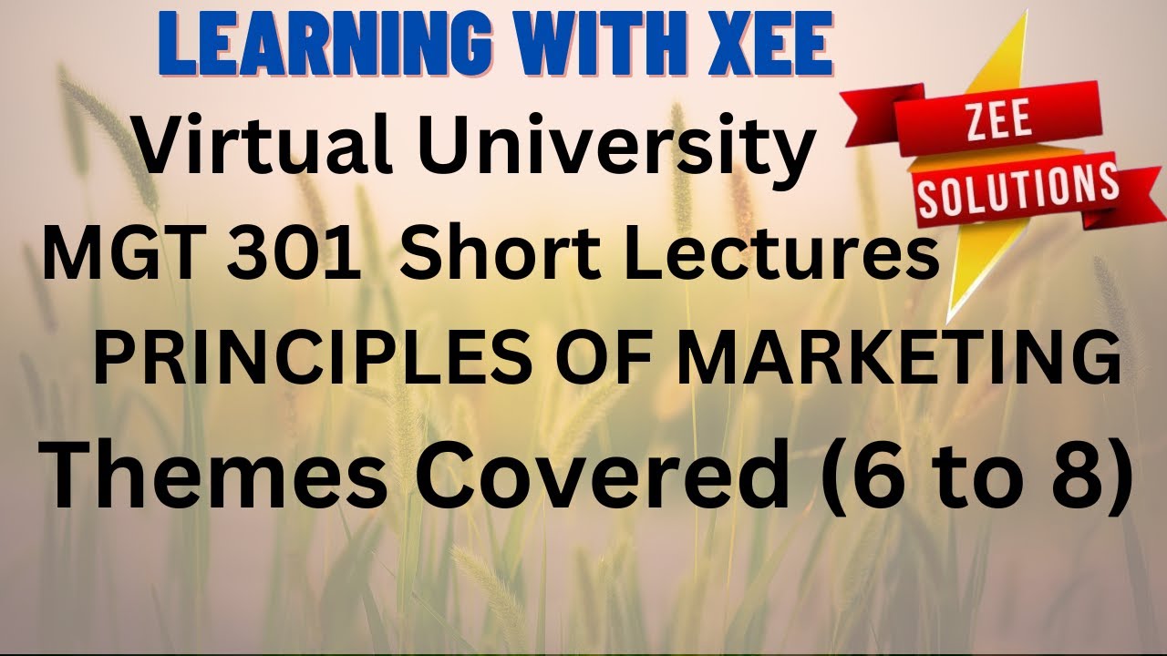 MGT301 Short Lectures PRINCIPLES OF MARKETING Themes Covered (6 to 8) Virtual University of Pakistan