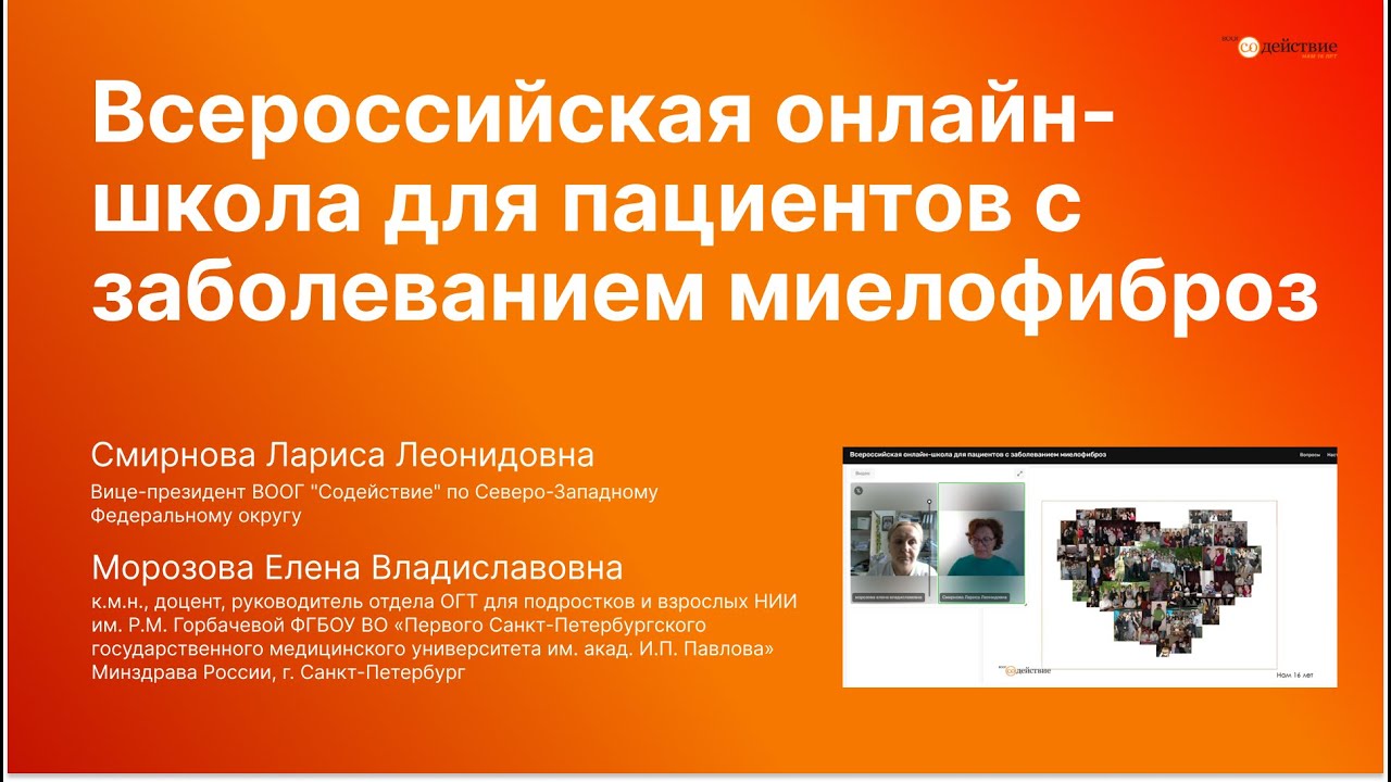 Всероссийская онлайн-школа для пациентов с заболеванием миелофиброз | ВООГ Содействие