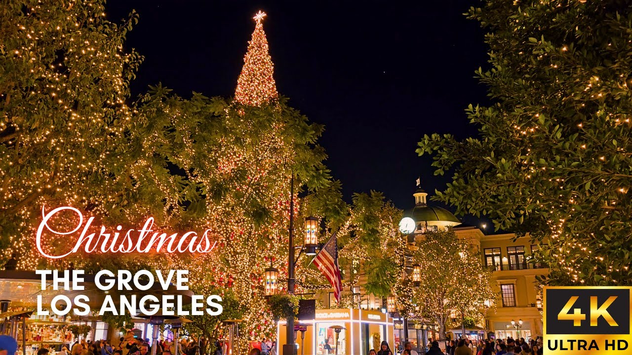[4K] The Grove, Christmas Time, Sunday Evening, Los Angeles, Walking Tour