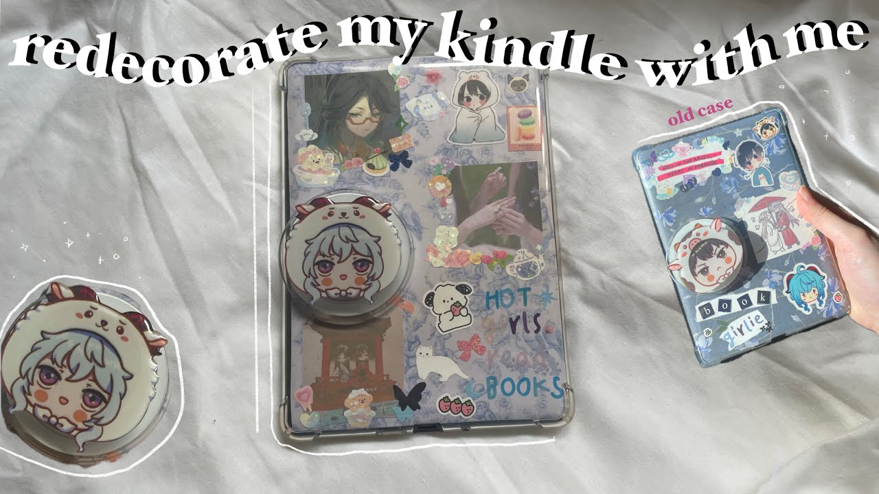 decorate my kindle paperwhite case with me | aesthetic, light blue, stickers etc