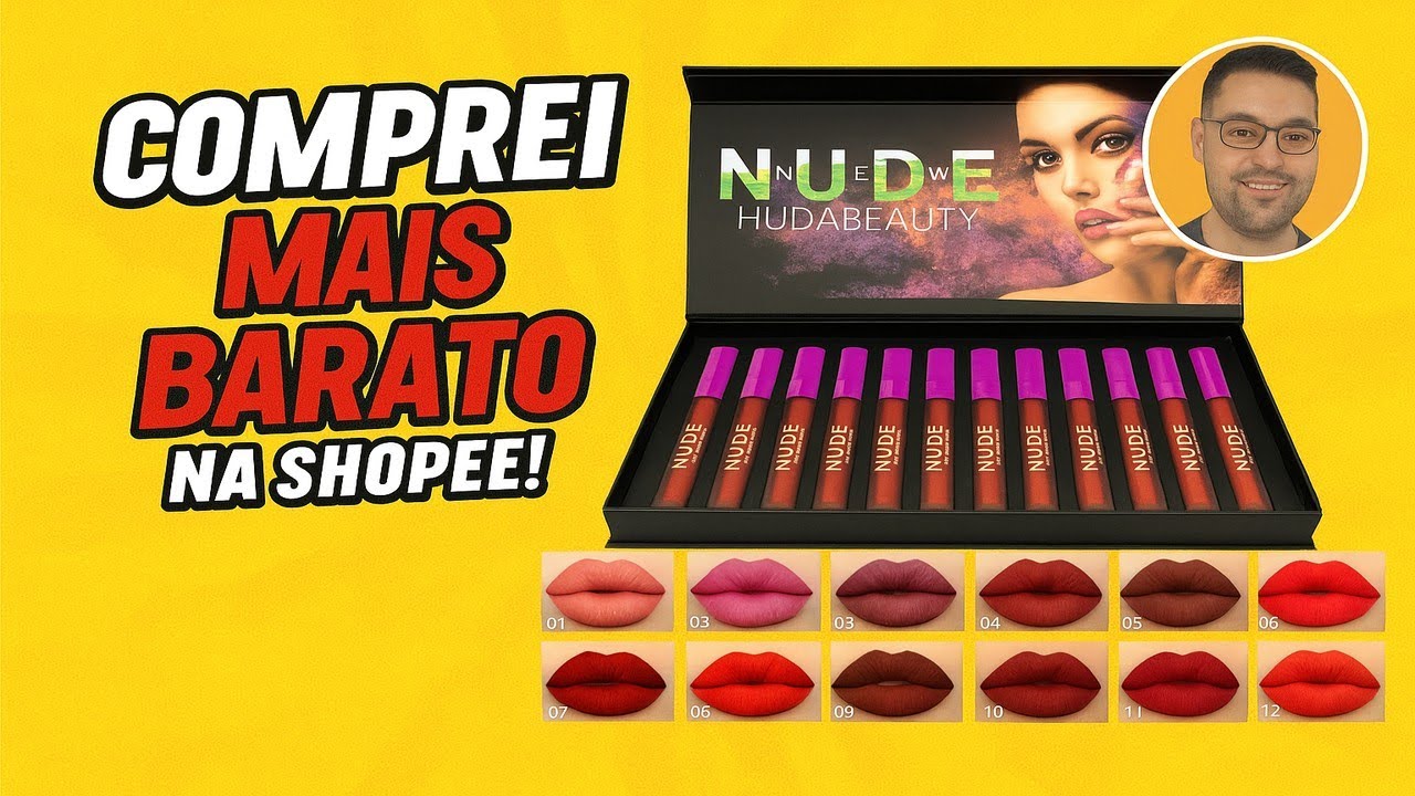 KIT12: Gloss e Batom à Prova D'água - Cor Nude HUDA Beauty! 