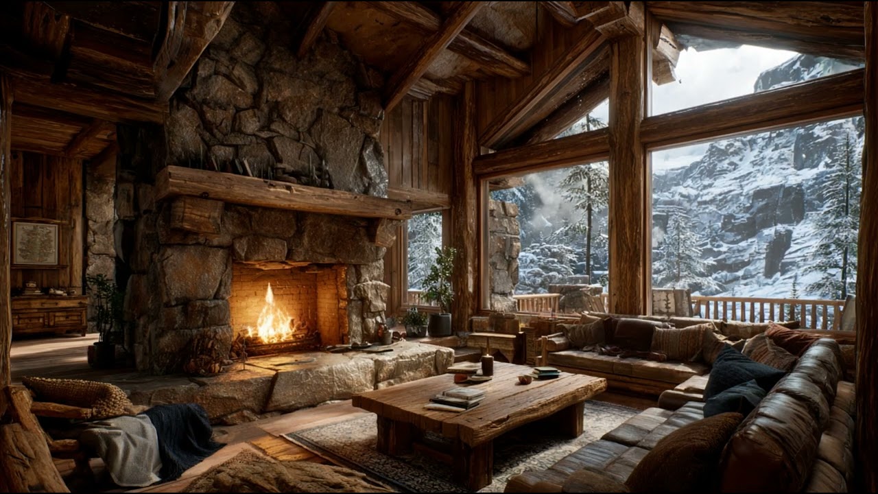 4K Cozy Fireplace Ambience 🔥Relax, Sleep&Study/Şömine Ambiyansı,Kar Yağışı,Rahatlama,Uyku&Odaklanma