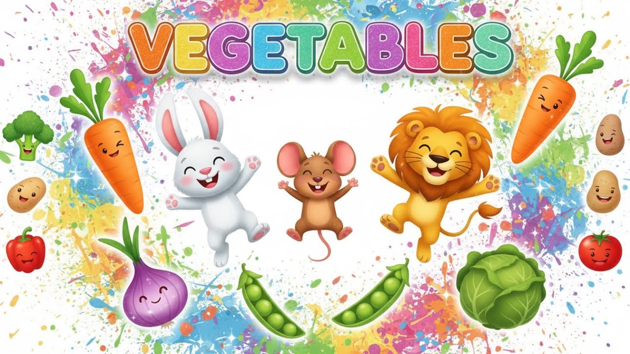 Vegetables Name for Kids | Learn Vegetables with Bunny, Mouse & Lion 🥕🥦