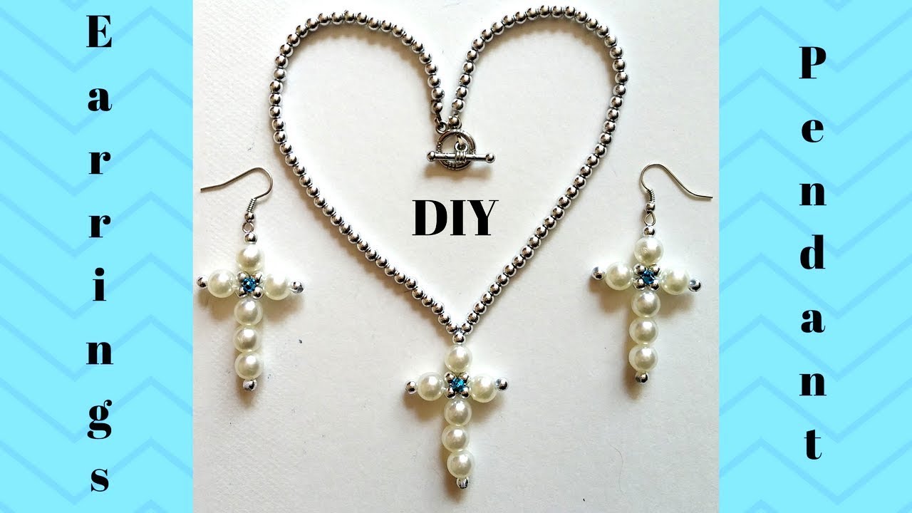 Beaded cross earrings and pendant. Jewelry making tutorial