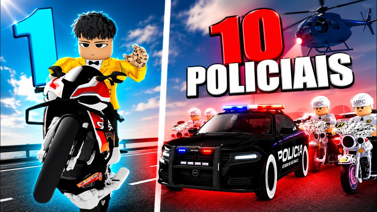 1 Vs 10 Polícias No Roblox!🏍️🚨