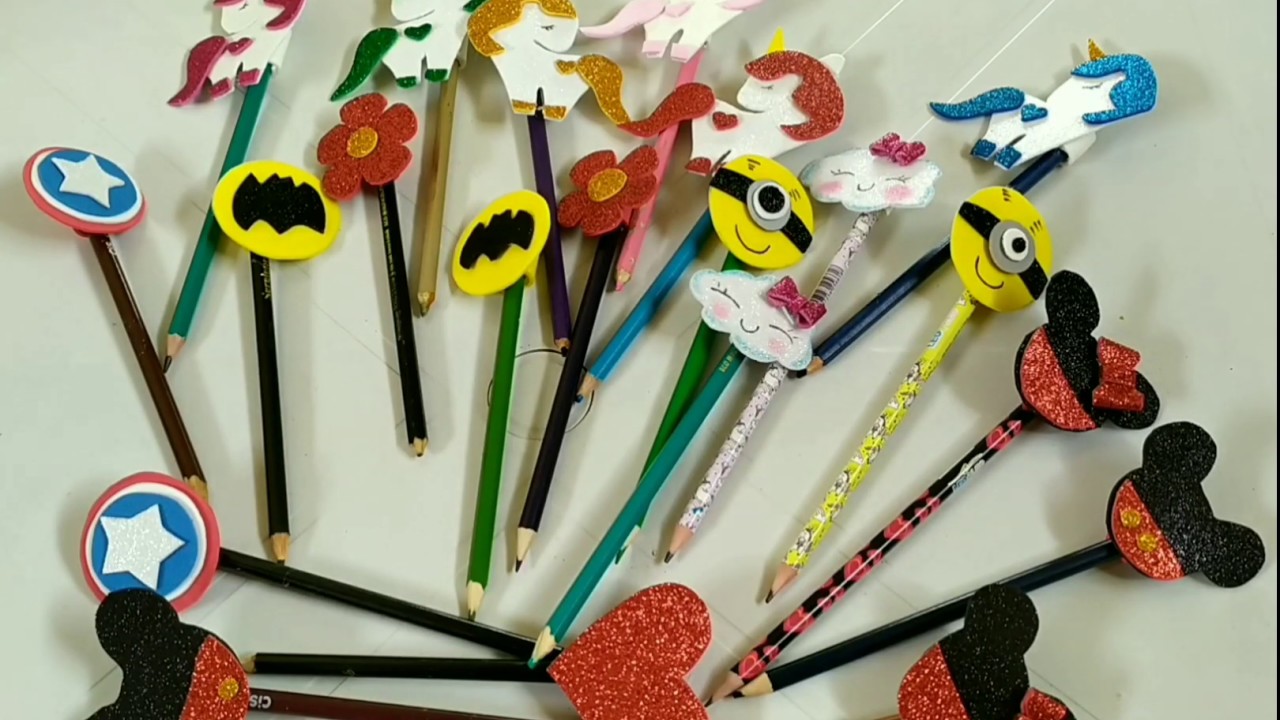 Diy como fazer ponteira para lápis em  Eva .8 modelos lindos e fácil de fazer.