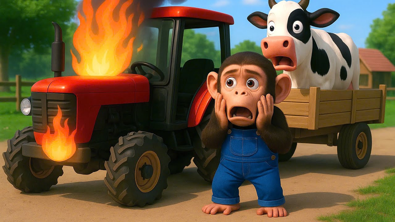 Tractor Fire Incident, How Will Monkey Farmer Handle It With The Cow? - Farm Work | Cobby Farm
