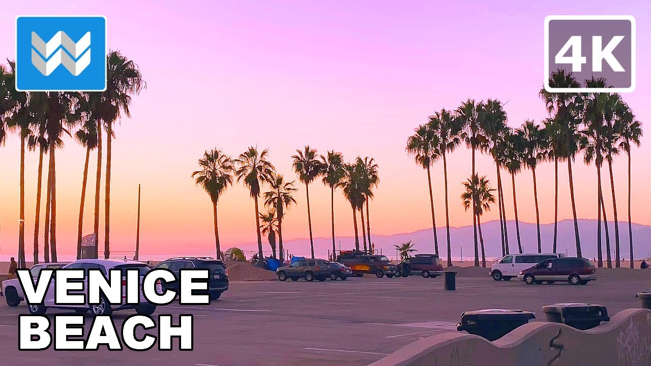 [4K] Sunset at Venice Beach, Los Angeles California - Virtual Walking Tour
