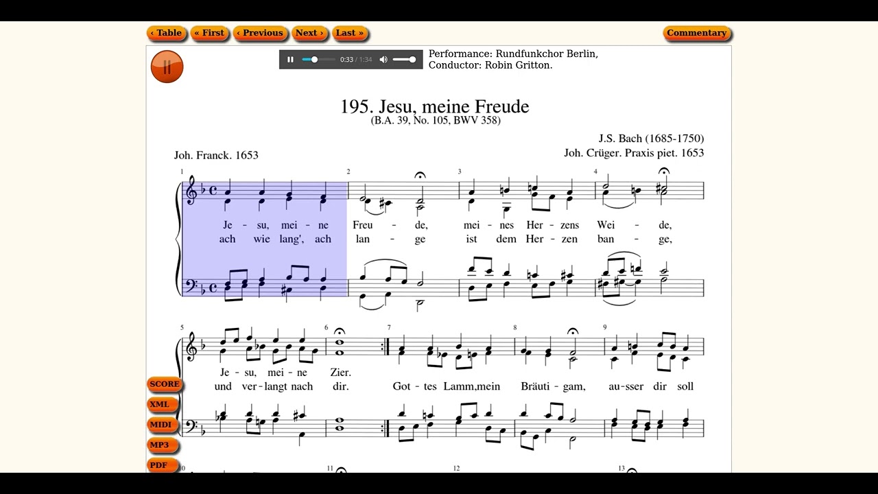 195. Jesu, meine Freude. Joh. Franck / Joh. Crüger. J.S. Bach chorale, BWV 358.