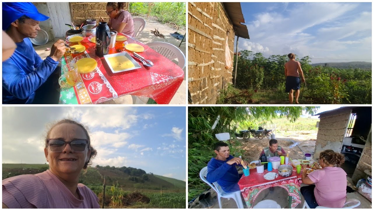  rotina num sítio com café da manhã e almoço. Continho da ceia.