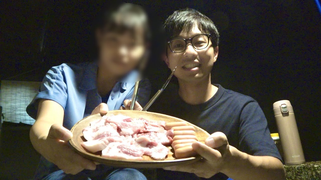 奥さんと庭で牛タン焼き肉パーティー！