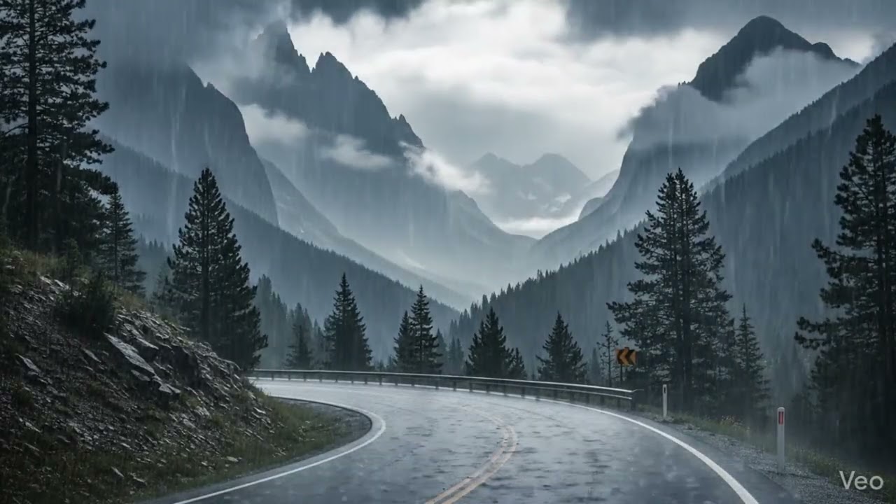 Storm Over the Mountain Road | Thunder & Rain Ambience | Relaxing