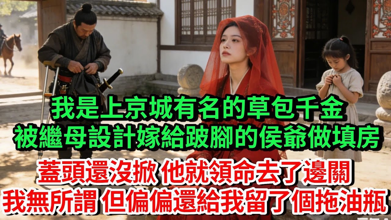 我是有名的草包千金，被繼母設計嫁給跛腳的侯爺做填房。誰知大婚當天蓋頭還沒掀，小侯爺就領命去了邊關。反正我是無所謂。但偏偏侯爺還給我留了個拖油瓶的繼女。#古言#故事#完結文