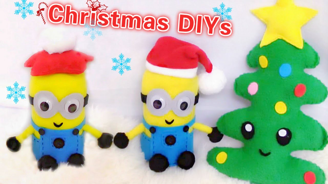 3 Christmas Room Decors DIYs: DIY Christmas Minions + DIY Christmas Tree + Doll Size Christmas Hat