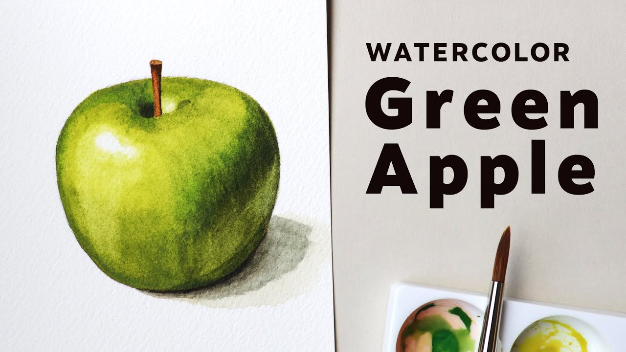 How to paint a green apple in watercolor -Beginner's Tutorial