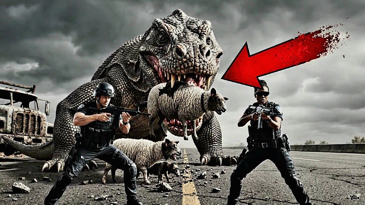 Heroes Confront Giant Komodo Dragon toSave German Shepherd and Sheep #savewildlife #police #viral
