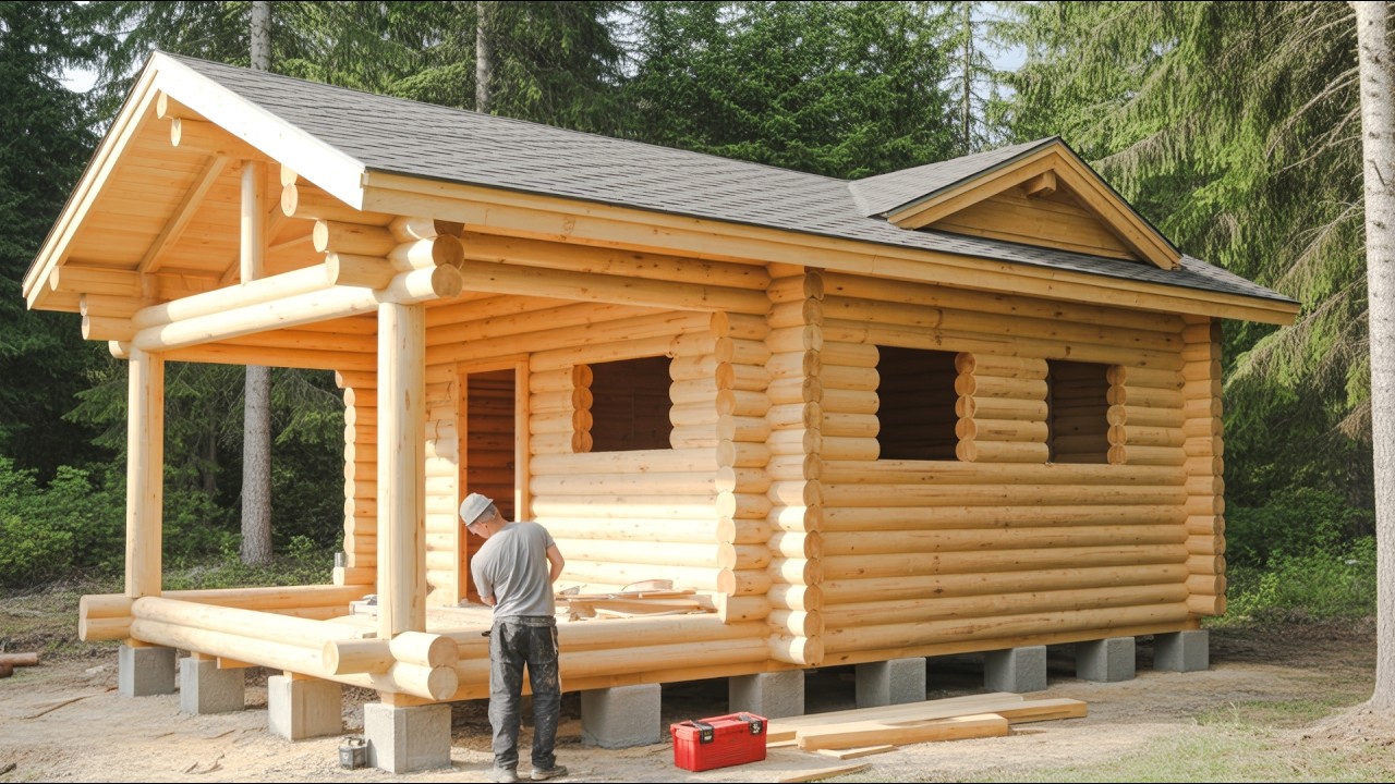 One Man Builds Massive Log Cabin from Scratch | Solo Survival Build