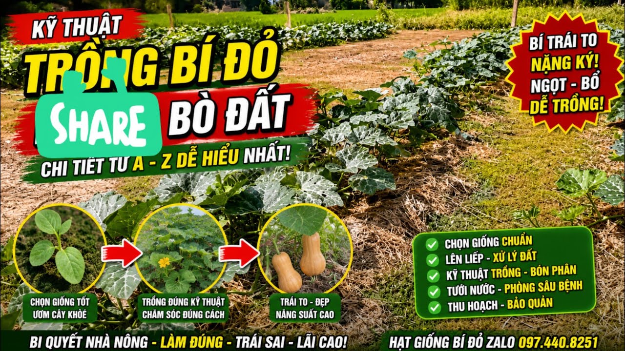 kỹ thuật trồng bí đỏ hồ lô bò dưới đất  từ A - Z chi tiết khi mới bắt đầu