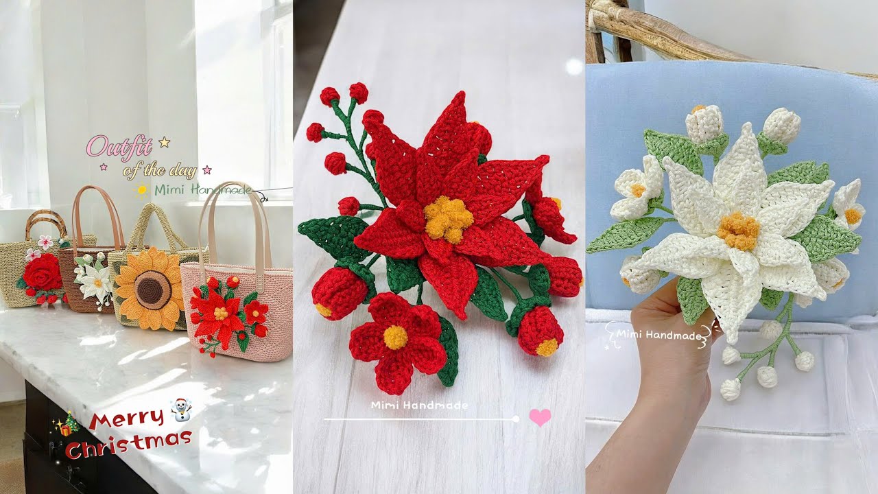 Móc Hoa Trạng Nguyên Phối Nhiều Cành Rất Đẹp 🌺 Crocheted Poinsettia Flower | Mimi Handmade