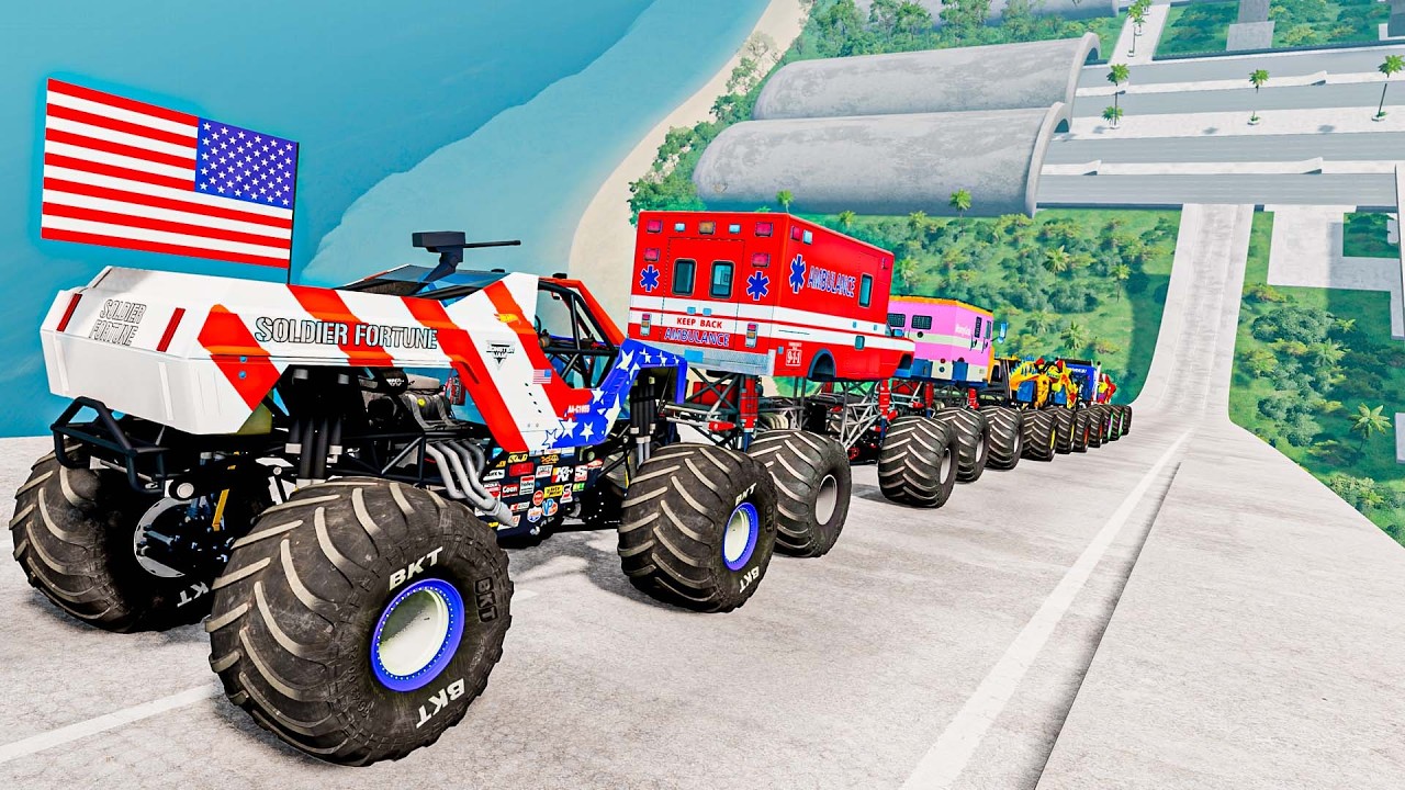 #209 Epic High Speed Monster Jumps | Monster Trucks & Cars - Beamng Drive