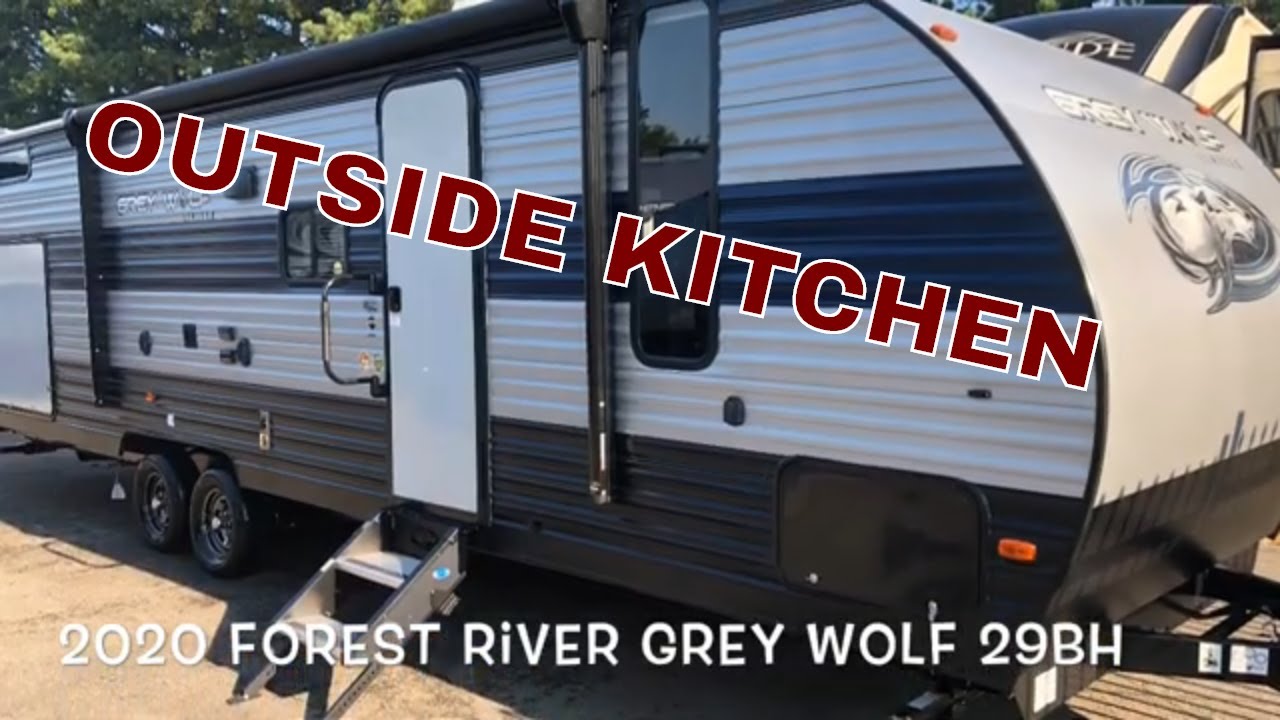 New Look 2020 Forest River Grey Wolf 29BH Travel Trailer W/ Bunk Beds large Outside Kitchen Dodd RV