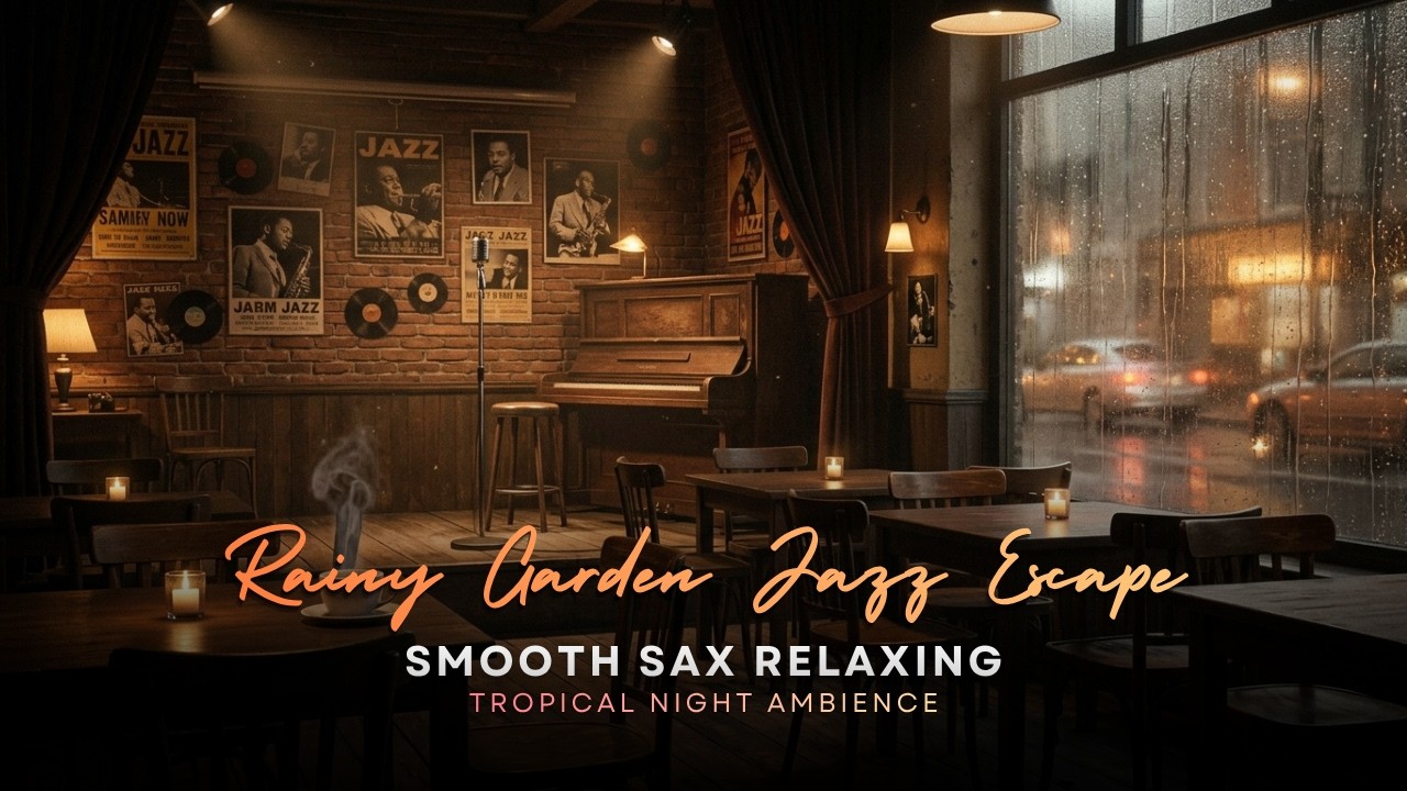 Rainy Garden Jazz Escape 🌧 Smooth Sax Relaxing Tropical Night Ambience