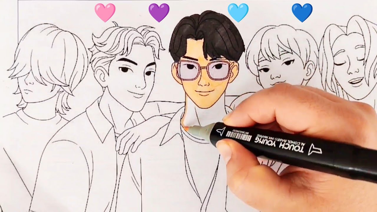 Coloring 🌈. Saja boys 🤩🩷💜💙. KPOP demon hunters |Huntrix. 
