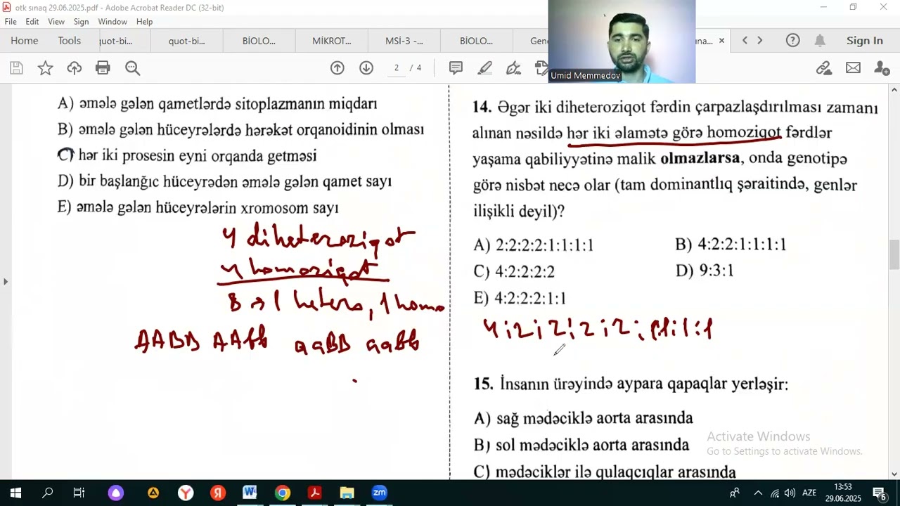 Otk sınaq Biologiya 11-ci sinif  29.06.2025