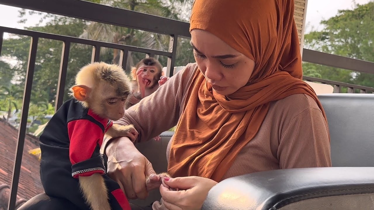 Mom takes care of Alpha injured leg after falling while playing outside with isa