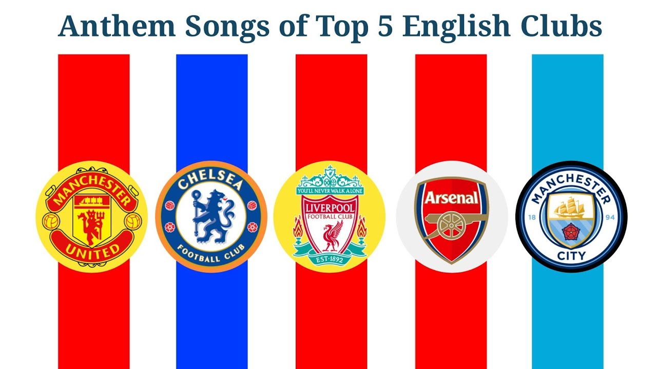 Top 5 English Clubs Anthem Songs Man United, Chelsea, Liverpool, Arsenal and Man City|FOOTBALL SONGS