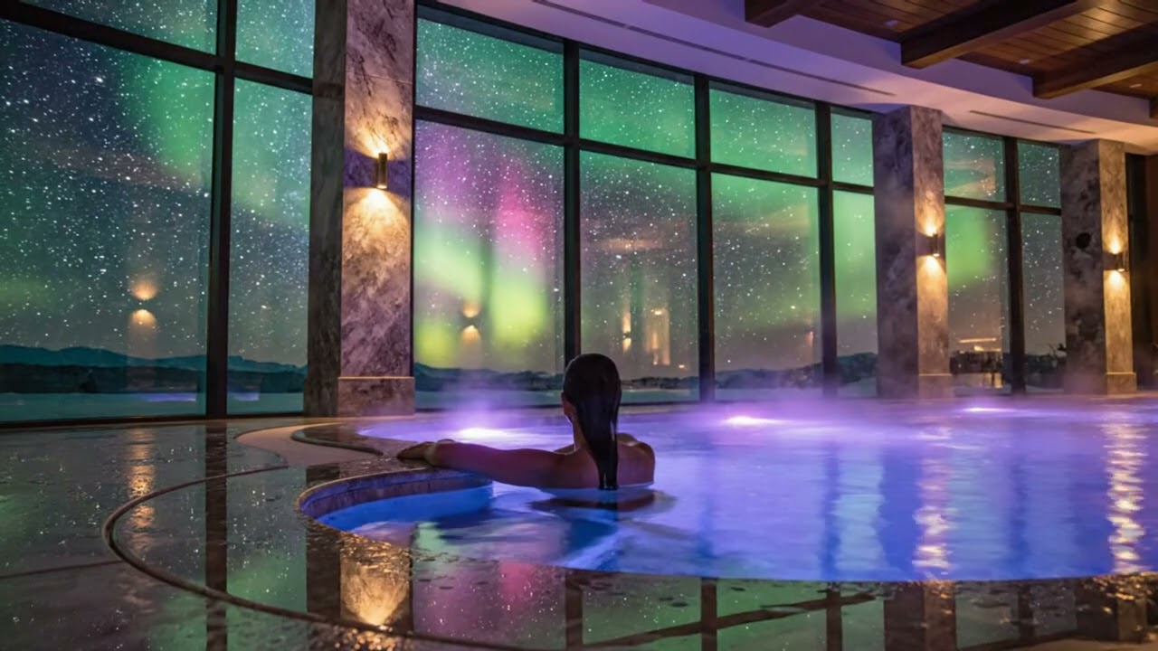 Luxury Night Relax Sleep 10 Hours ✨ Cosmic Pool & Aurora Sky View 🌌 Water Sounds & Deep Space Ambie