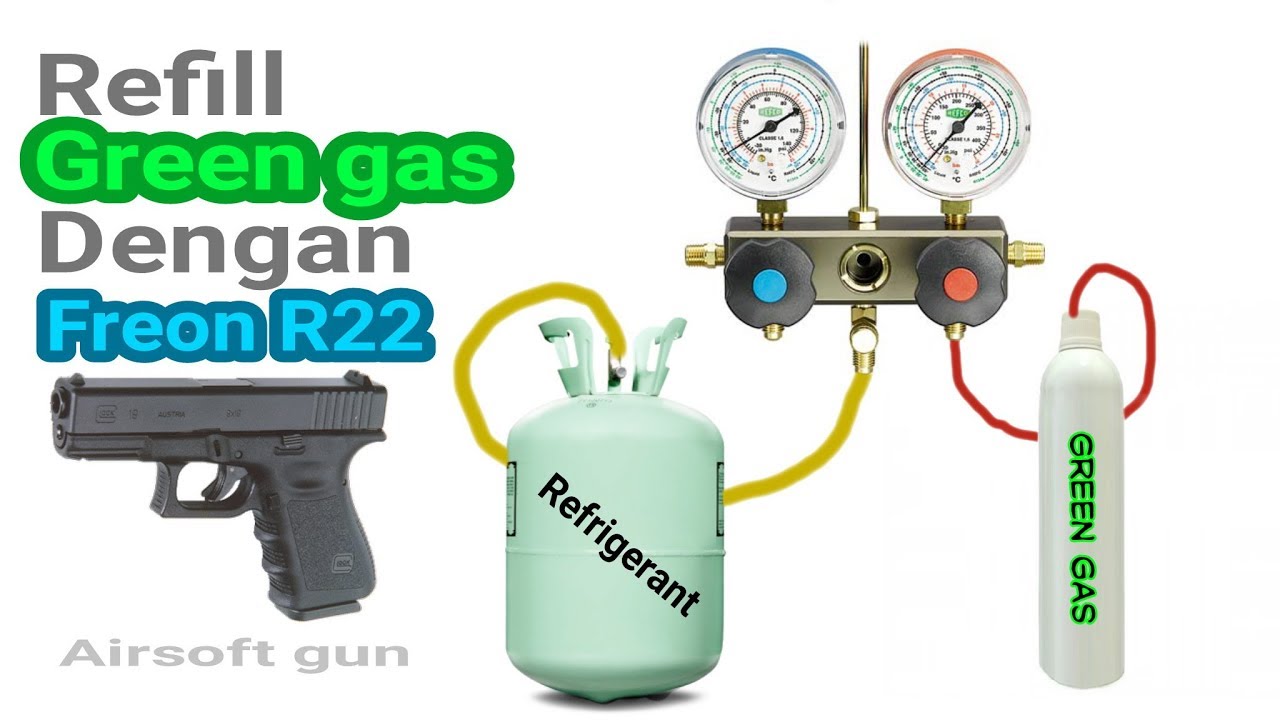 Airsoft gun Refill Green gas dengan Freon R22