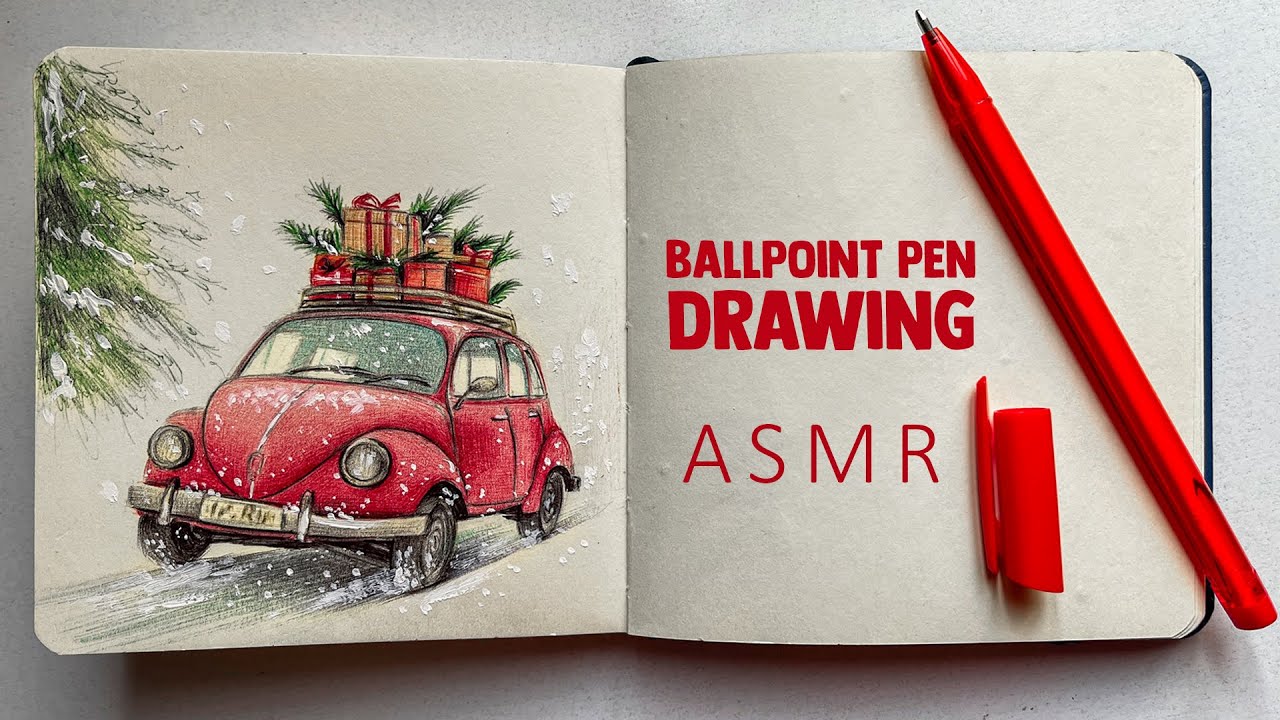 ASMR + color ballpoint pen drawing⎪Relaxing Art 🚗❄