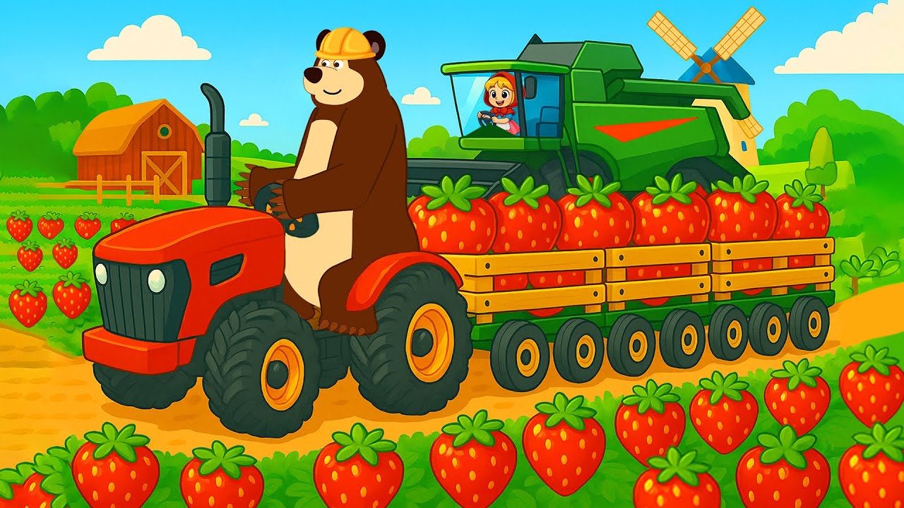 Strawberry Harvest 🚜 Tractor & Harvester Animation &ndash; Real Farm Life